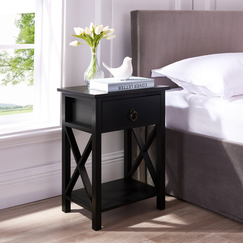Mutchler Small End Table with Storage Shelf and Drawer Solid Wood End Table for Bedrooms Living Room End Table End Table with Storage Side Table
